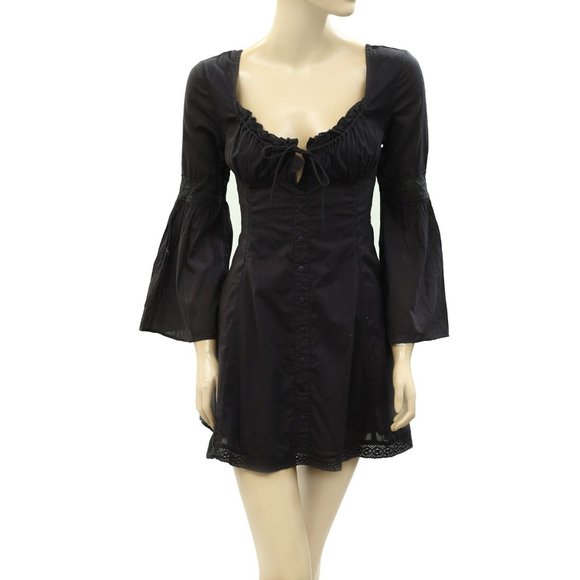 Urban Outfitters UO Carrie Corset Flute Sleeve Mini Dress Buttondown XS - Picture 5 of 8